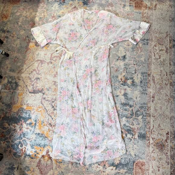 Vintage 80s sheer floral coquette robe - Picture 3 of 9